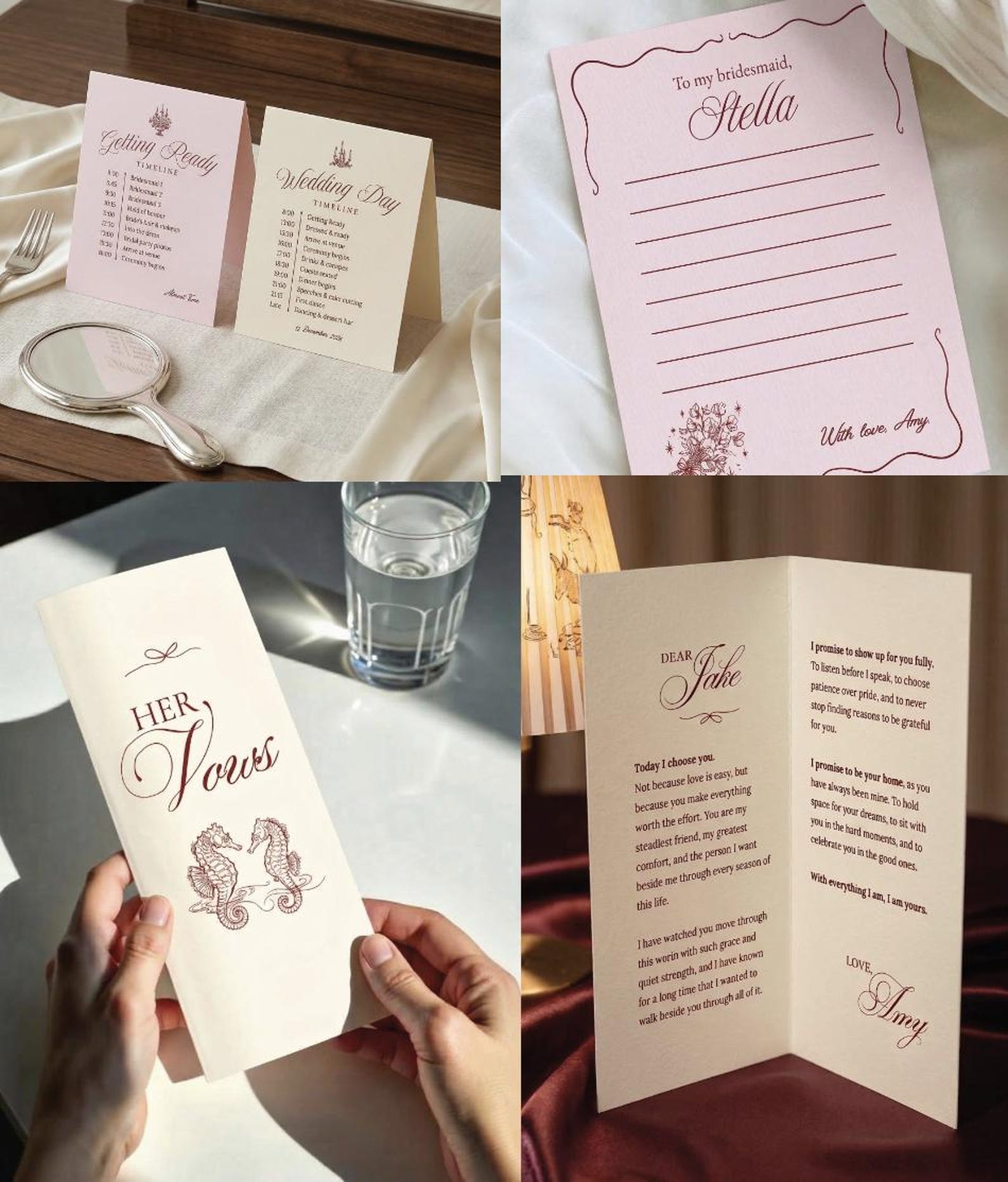 Garden Coastal vow booklet and timeline