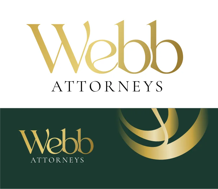 Webb Attorneys wordmark on white and deep green