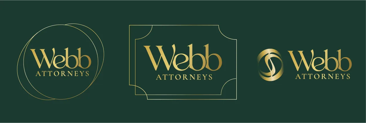 Webb Attorneys logo system: circular, framed, and emblem lockups